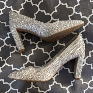Michael Kors Silver Rhinestone Studded Heels Sz 5